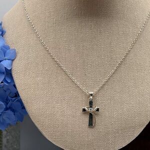 Sterling Silver 925 Cross Necklace CZ Double Sided Faith 17"